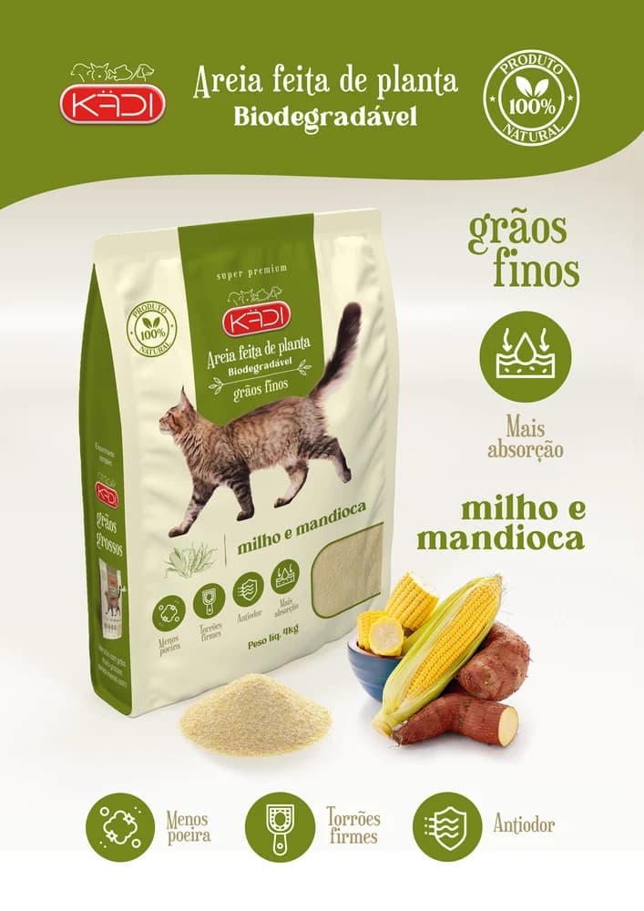 Areia Higiênica Kädi para Gatos Grãos Finos 4kg