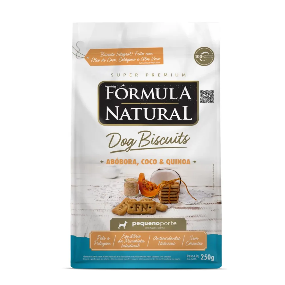 Biscoito Fórmula Natural Dog Biscuits Cães Porte Pequeno Abóbora, Coco e Quinoa 250g
