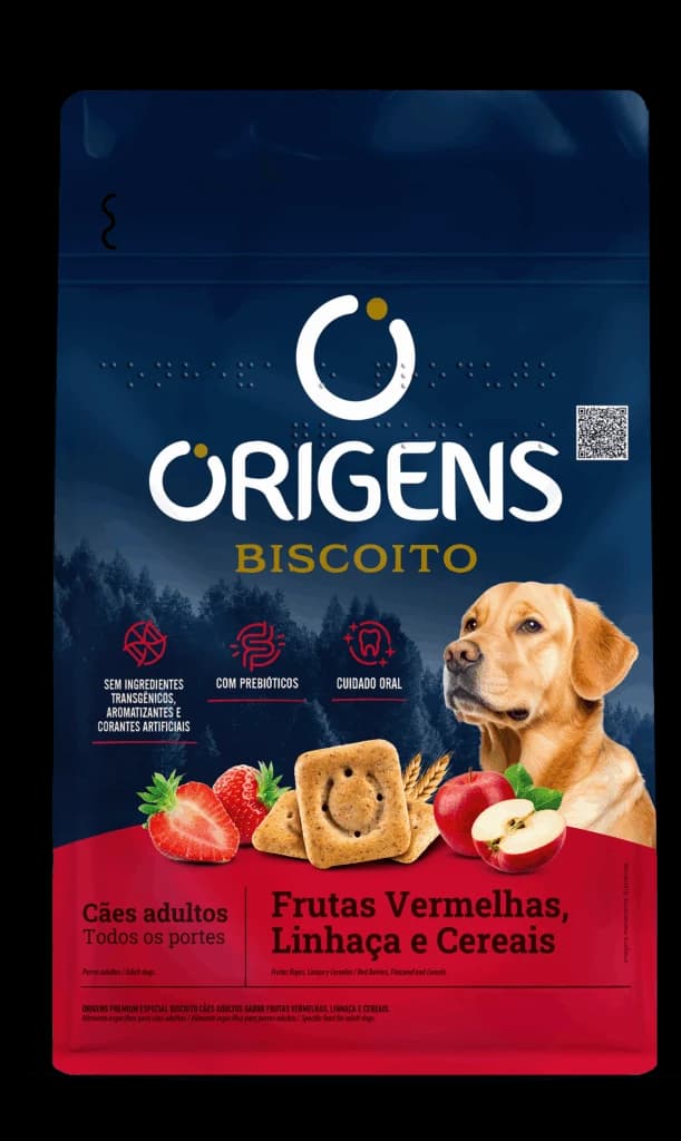 Biscoito Origens Cães Adultos Frutas Vermelhas, Linhaça e Cereais 400g