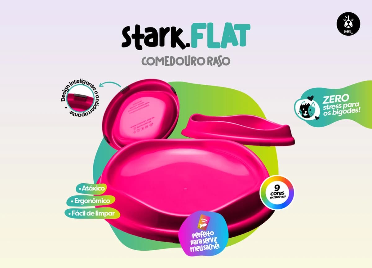 Comedouro Raso Stark.FLAT Gatos 300ml Magenta