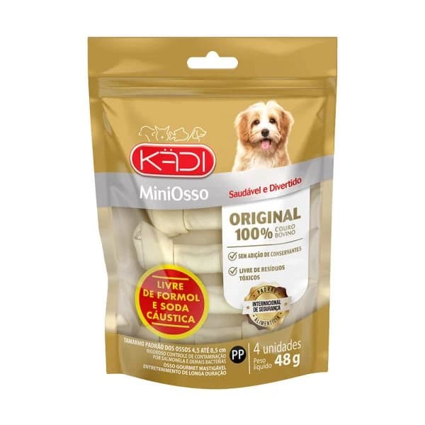 Kädi Mini Osso 100% Couro Bovino Original Cães 4 Unidades 48g