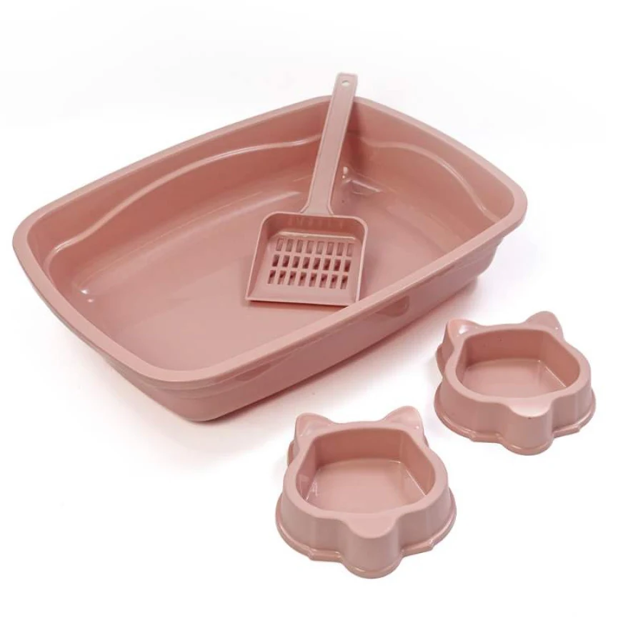 Kit Kitcat São Pet Bandeja, 2 Comedouros e Pá Rosé 41,5x31,5x9 cm