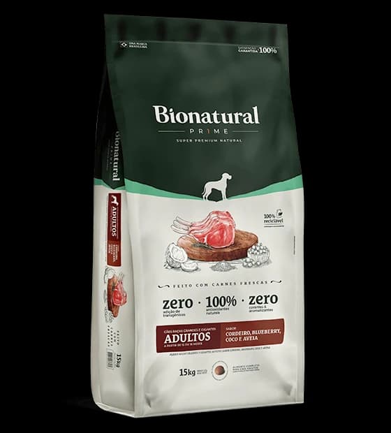 Ração Bionatural Prime Cães Raças Grandes e Gigantes Adultos Cordeiro 15kg
