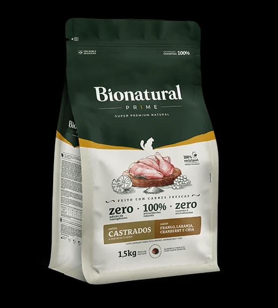 Ração Bionatural Prime Gatos Castrados Frango 7,5kg