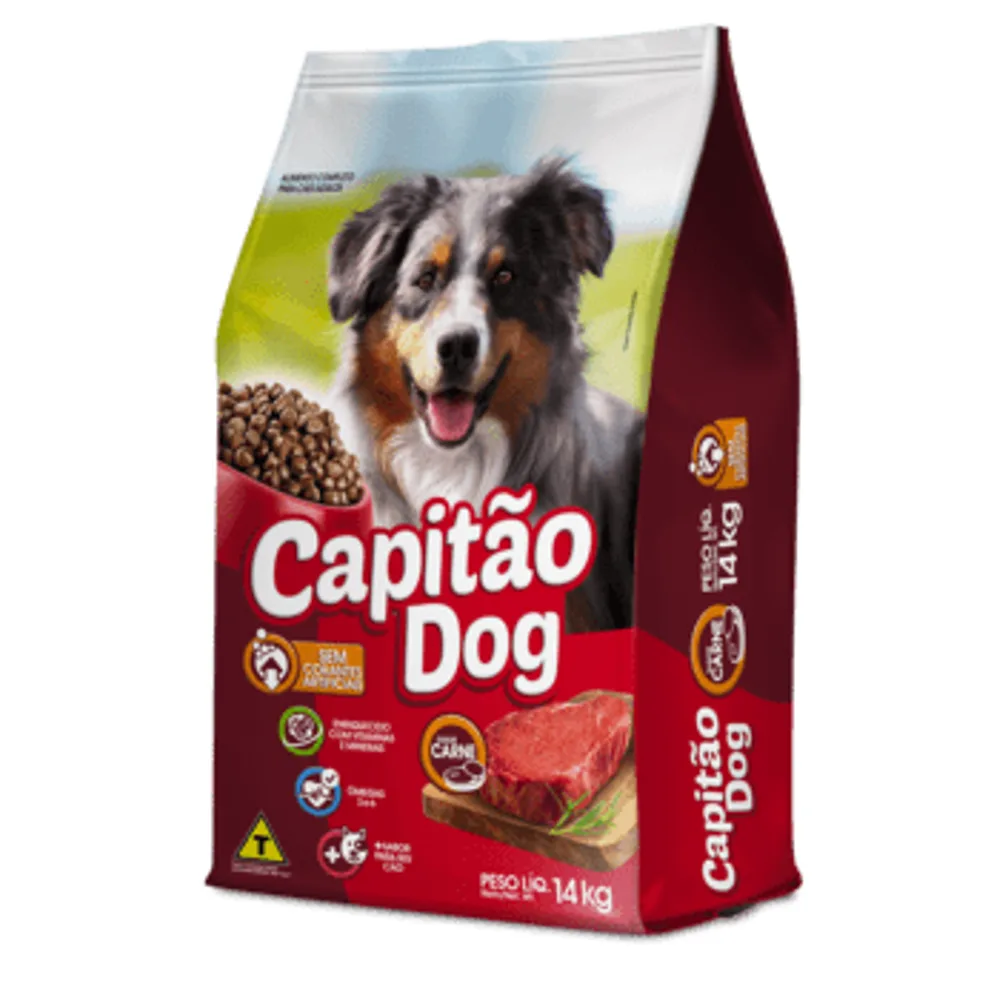 Ração Capitão Dog Cães Adultos Carne 14kg