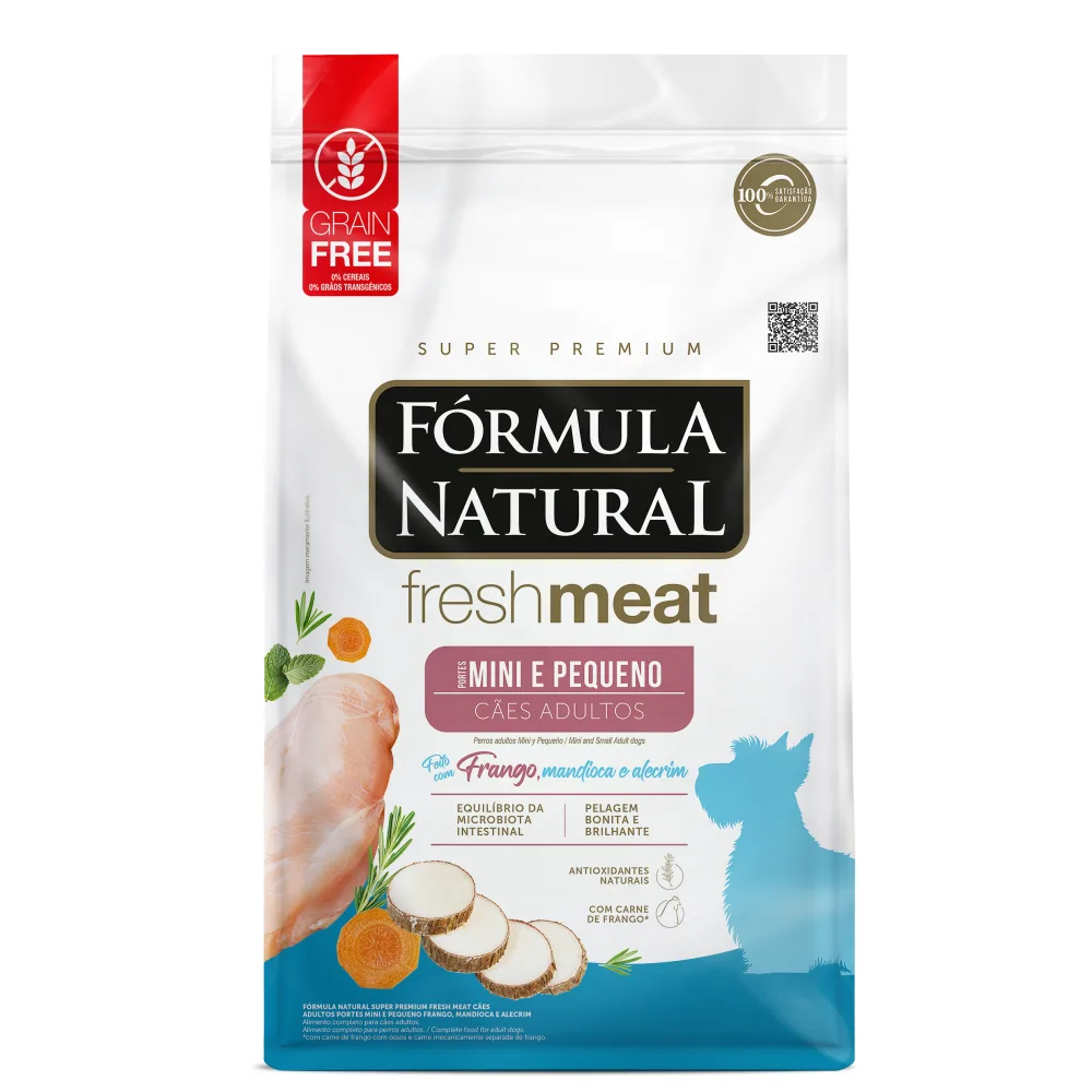 Ração Fórmula Natural Fresh Meat Cães Adultos Portes Mini e Pequeno Frango, Mandioca e Alecrim