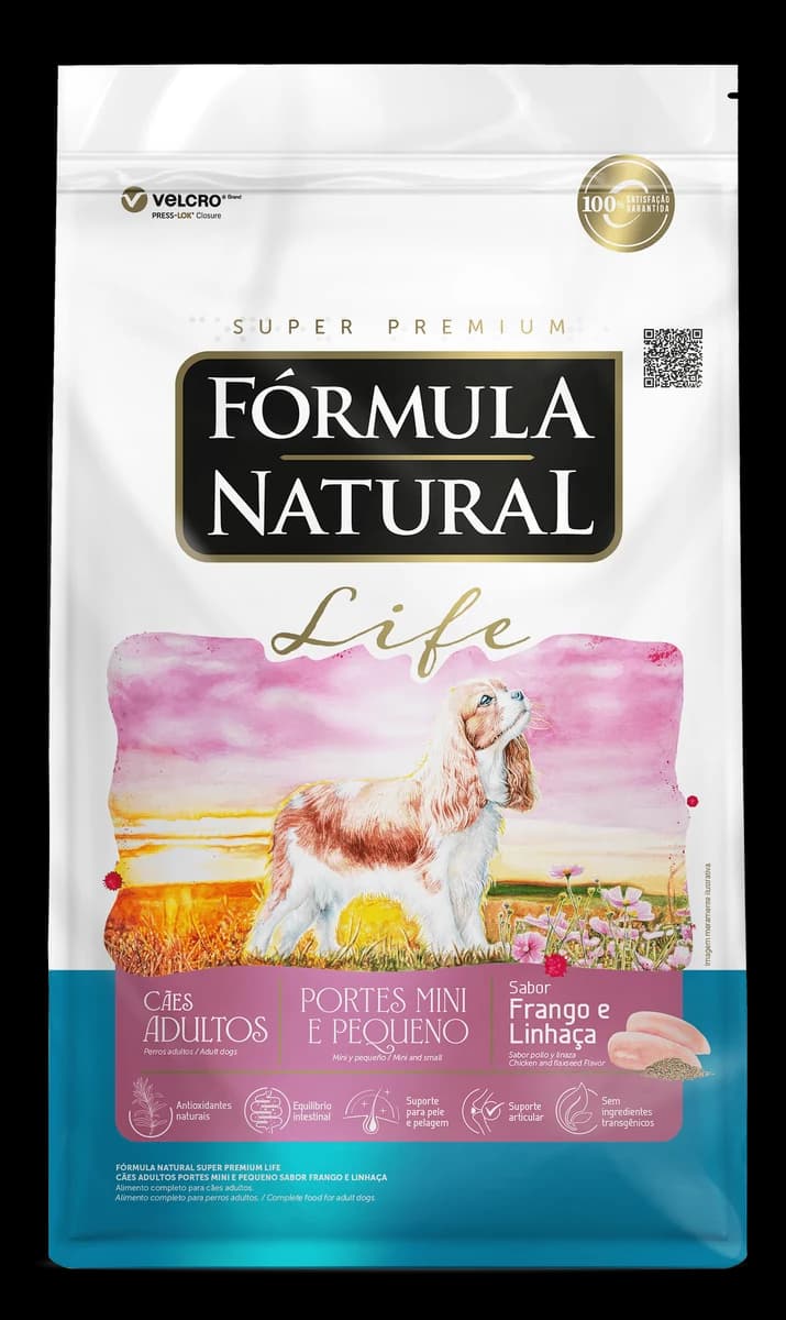 Ração Fórmula Natural Life Cães Adultos Portes Mini e Pequeno Frango e Linhaça 7kg