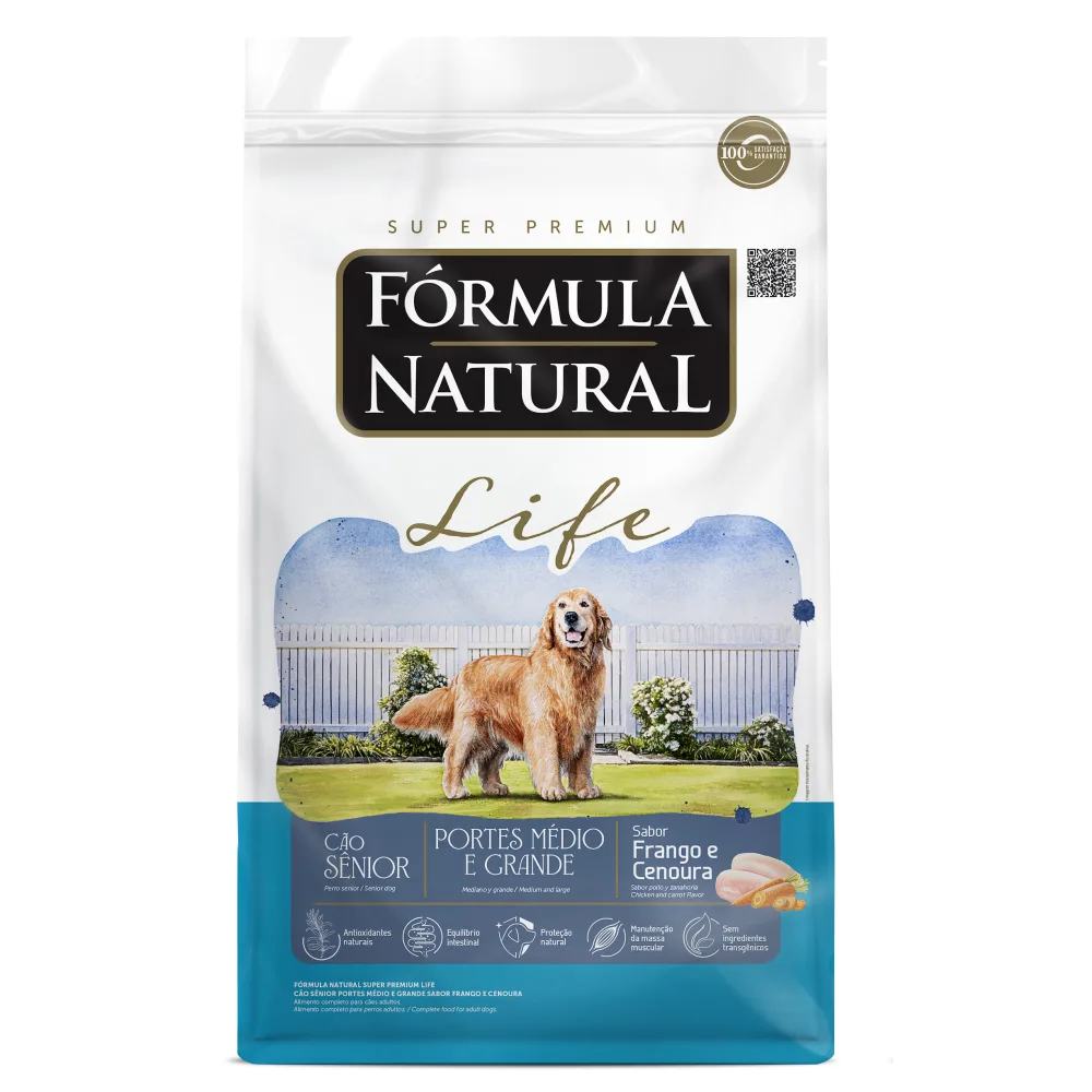 Ração Fórmula Natural Life Cães Sênior Portes Médio e Grande Frango e Cenoura 15kg