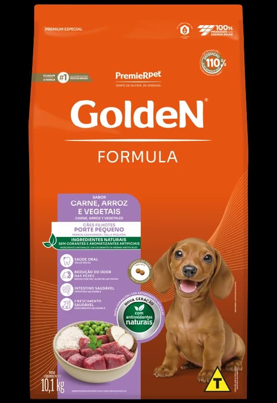 Ração Golden Fórmula Mini Bits Cães Filhotes Porte Pequeno Carne, Arroz e Vegetais 3kg