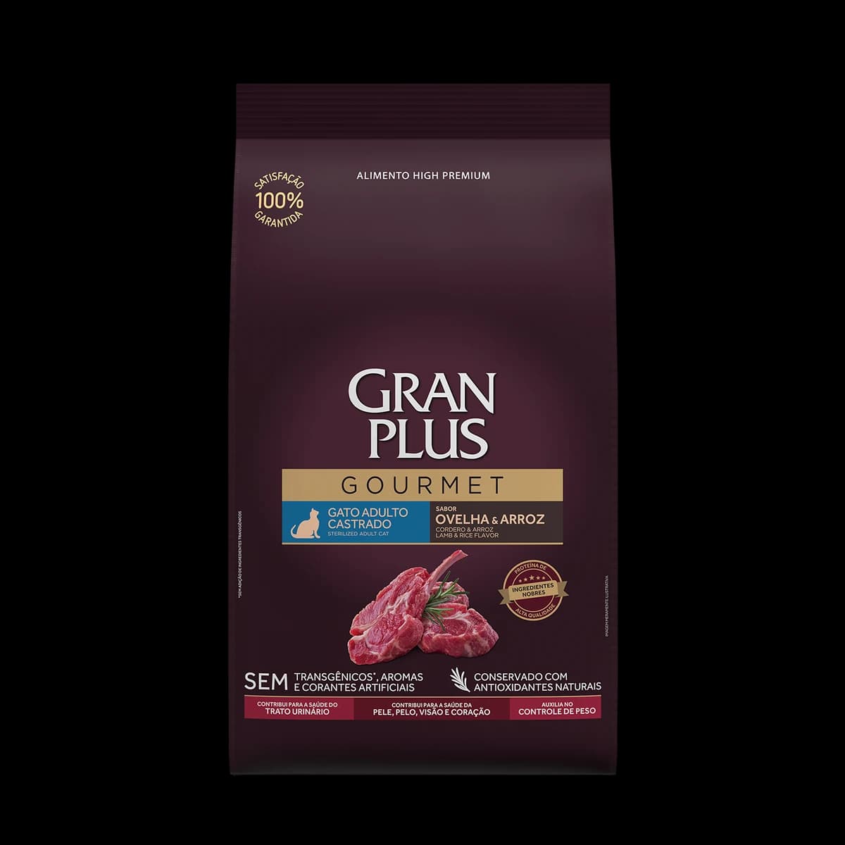 Ração GranPlus Gourmet Gatos Adultos Castrados Ovelha e Arroz 3kg