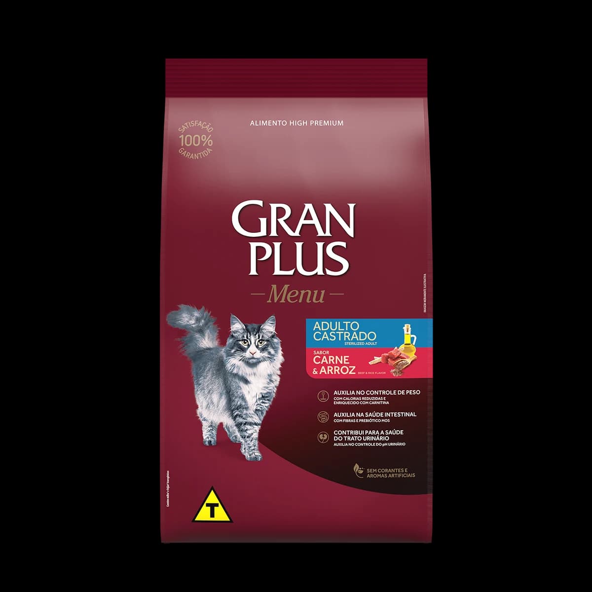 Ração GranPlus Menu Gatos Adultos Castrados Carne e Arroz