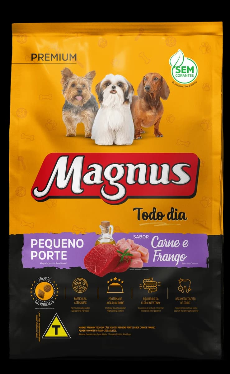 Ração Magnus Premium Todo Dia Cães Adultos Pequeno Porte Carne e Frango 15kg