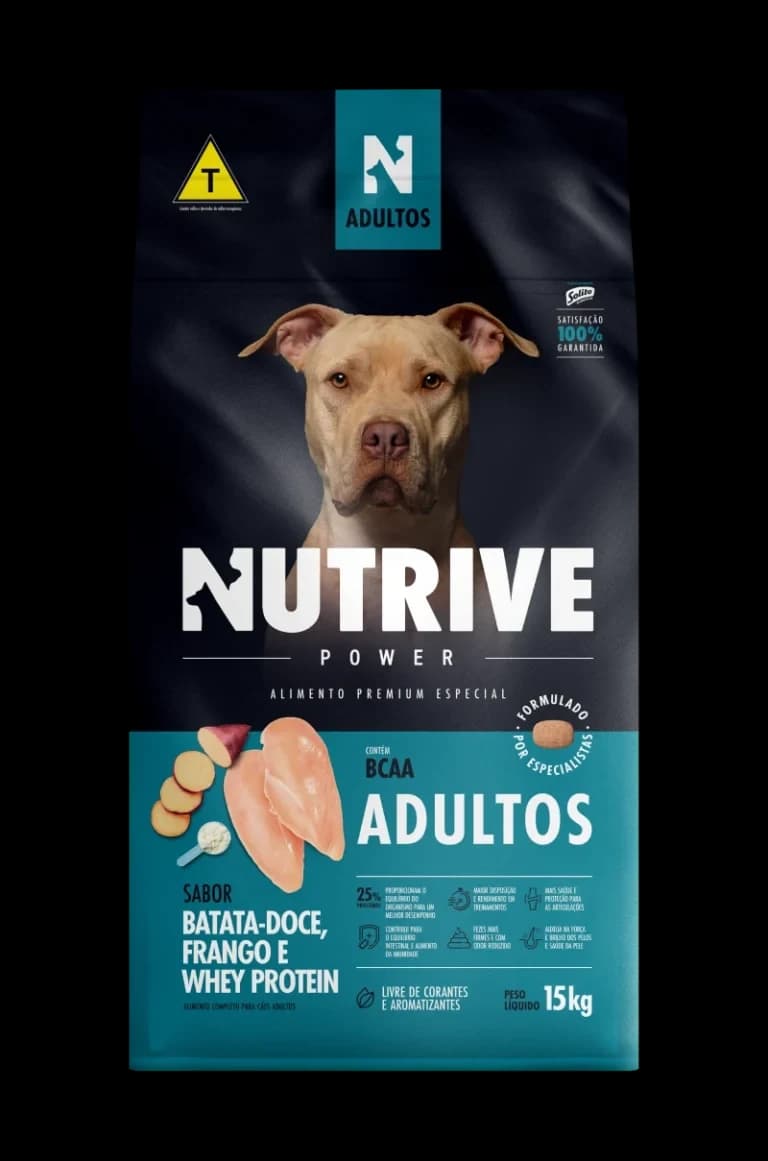 Ração Nutrive Power Cães Adultos Batata-doce, Frango e Whey Protein 20kg