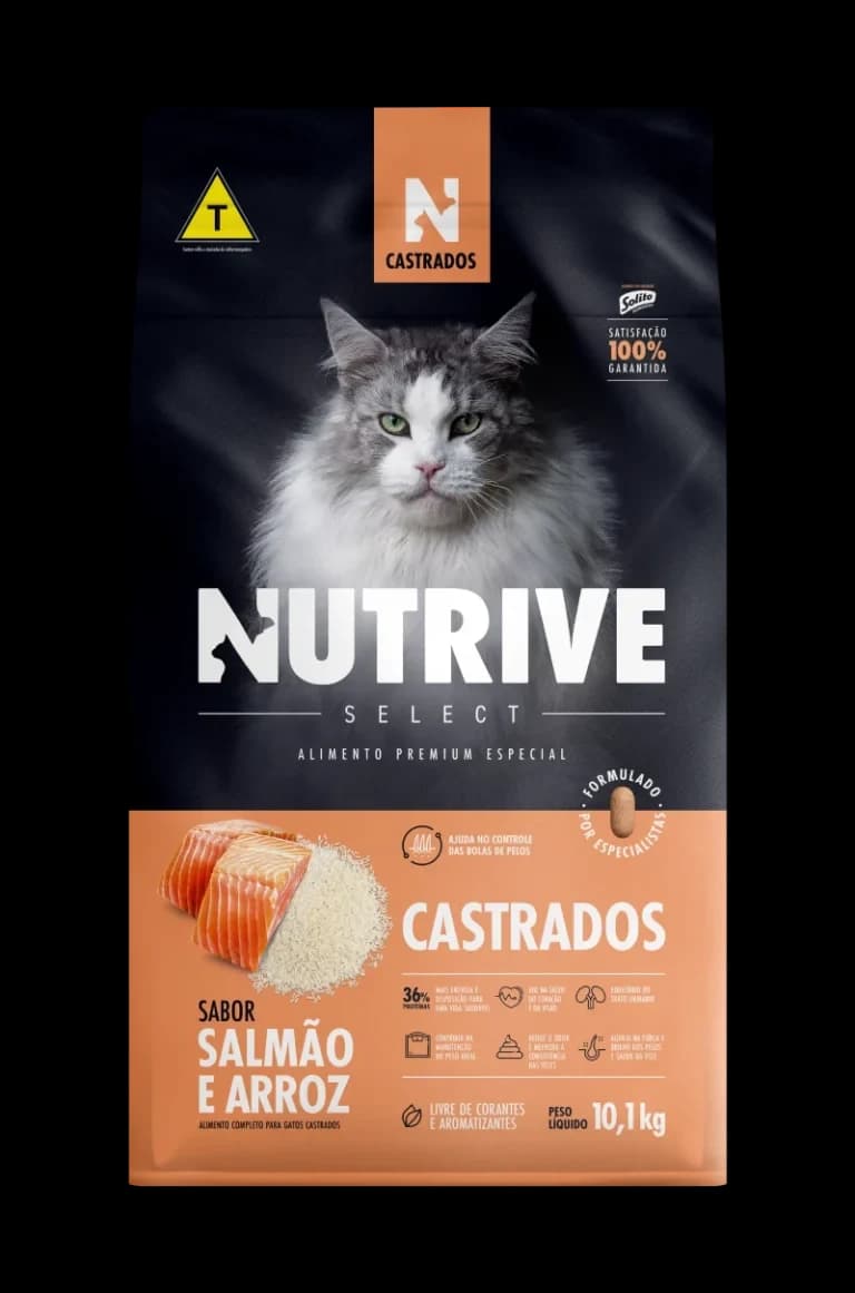 Ração Nutrive Select Gatos Castrados Salmão e Arroz 10,1kg