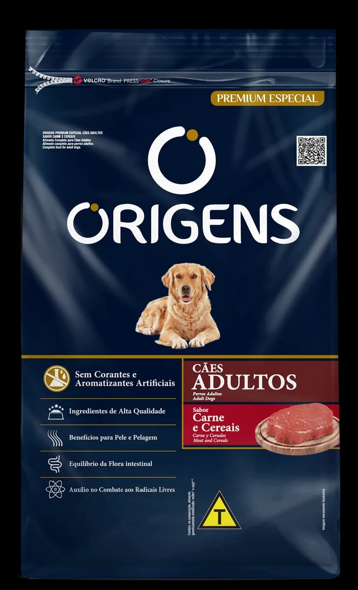 Ração Origens Cães Adultos Portes Médio e Grande Carne e Cereais 15kg