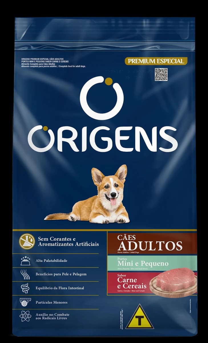 Ração Origens Cães Adultos Portes Mini e Pequeno Carne e Cereais 15kg