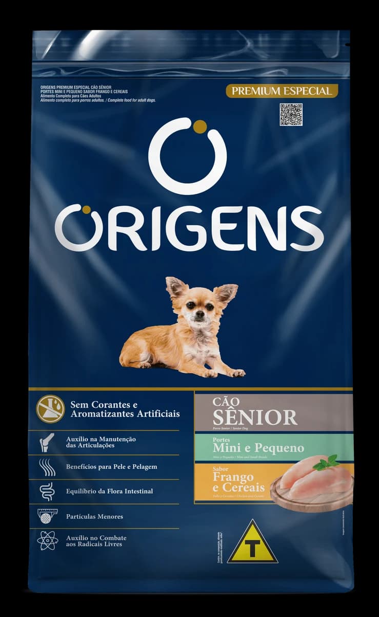 Ração Origens Cães Sênior Portes Mini e Pequeno Frango e Cereais