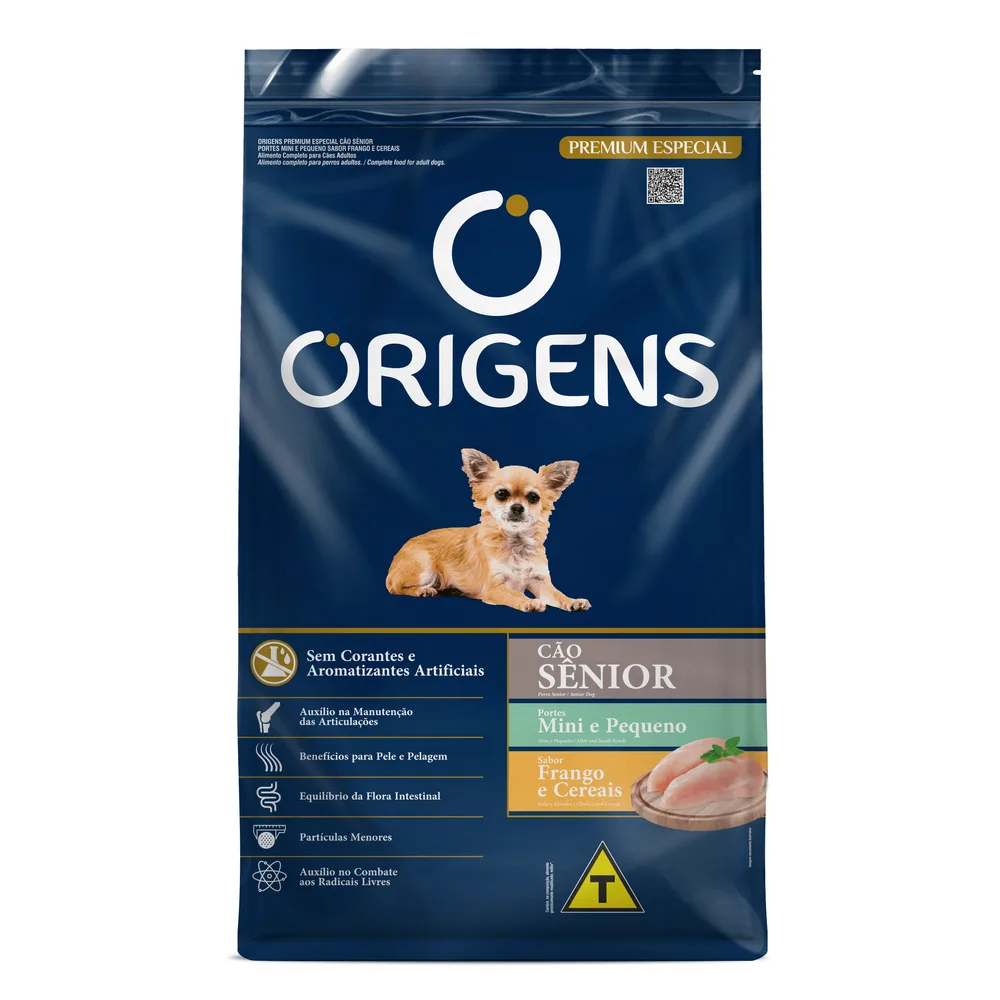 Ração Origens Cães Sênior Portes Mini e Pequeno Frango e Cereais 3kg