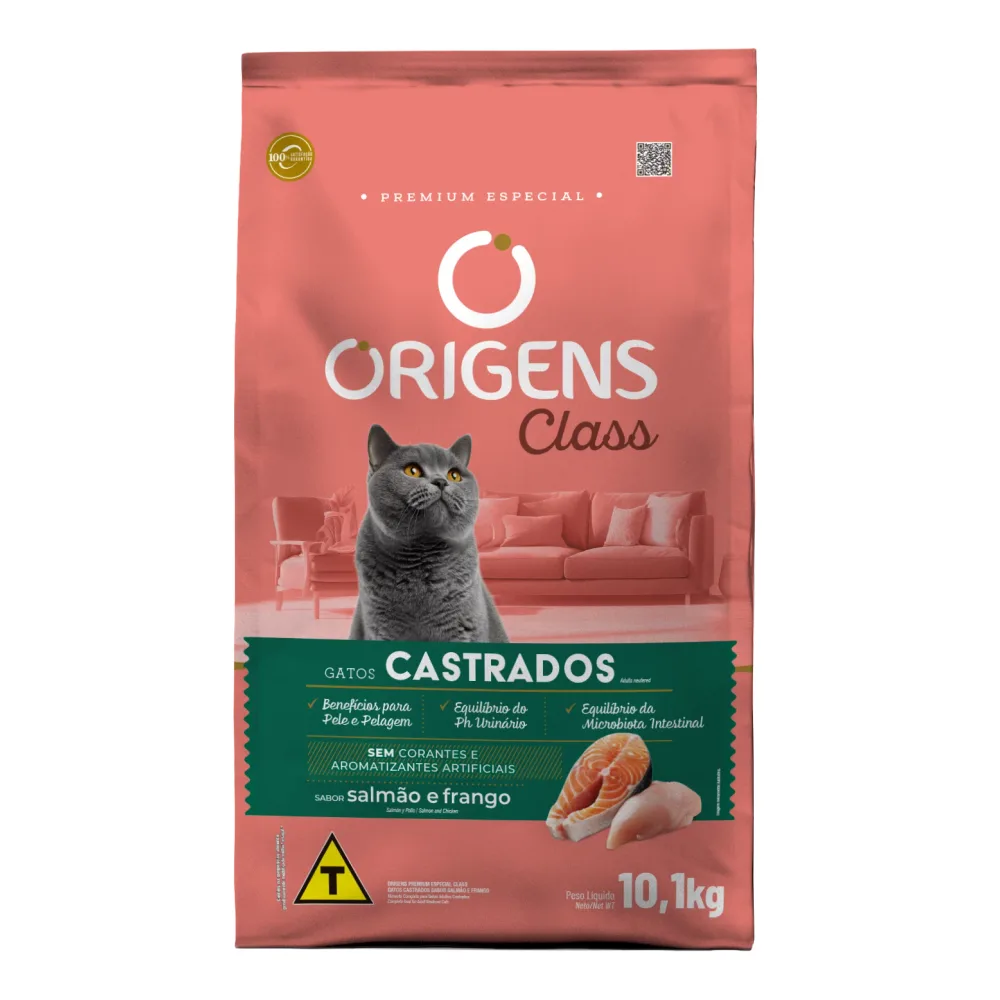 Ração Origens Class Gatos Castrados Salmão e Frango 10,1kg