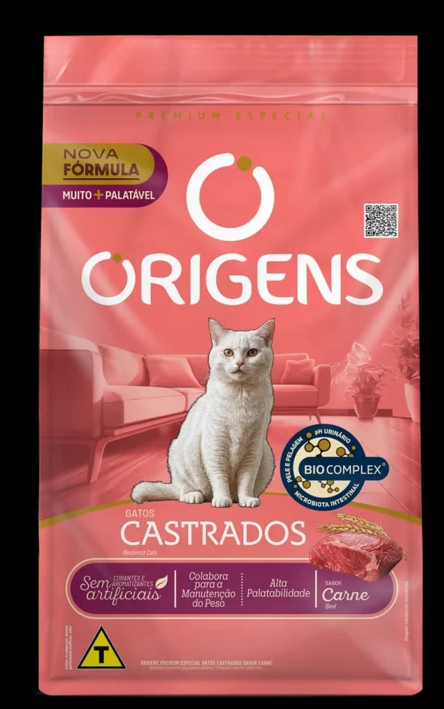 Ração Origens Gatos Castrados Carne 10,1kg