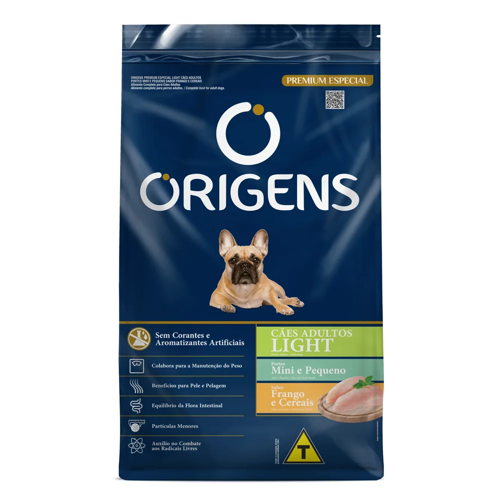 Ração Origens Light Cães Adultos Portes Mini e Pequeno Frango e Cereais 10,1kg