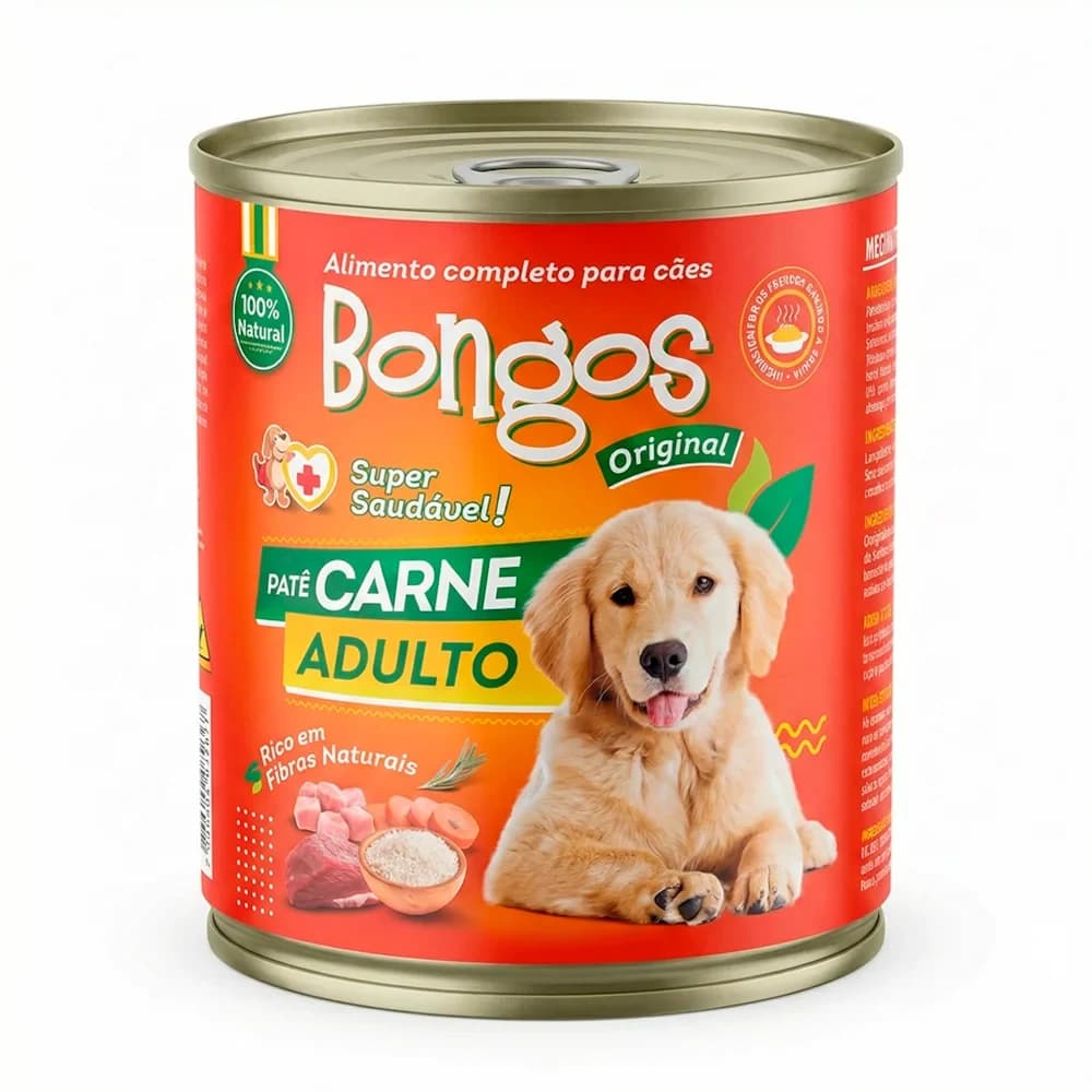 Ração Úmida Bongos Lata Cães Adultos Carne 280g