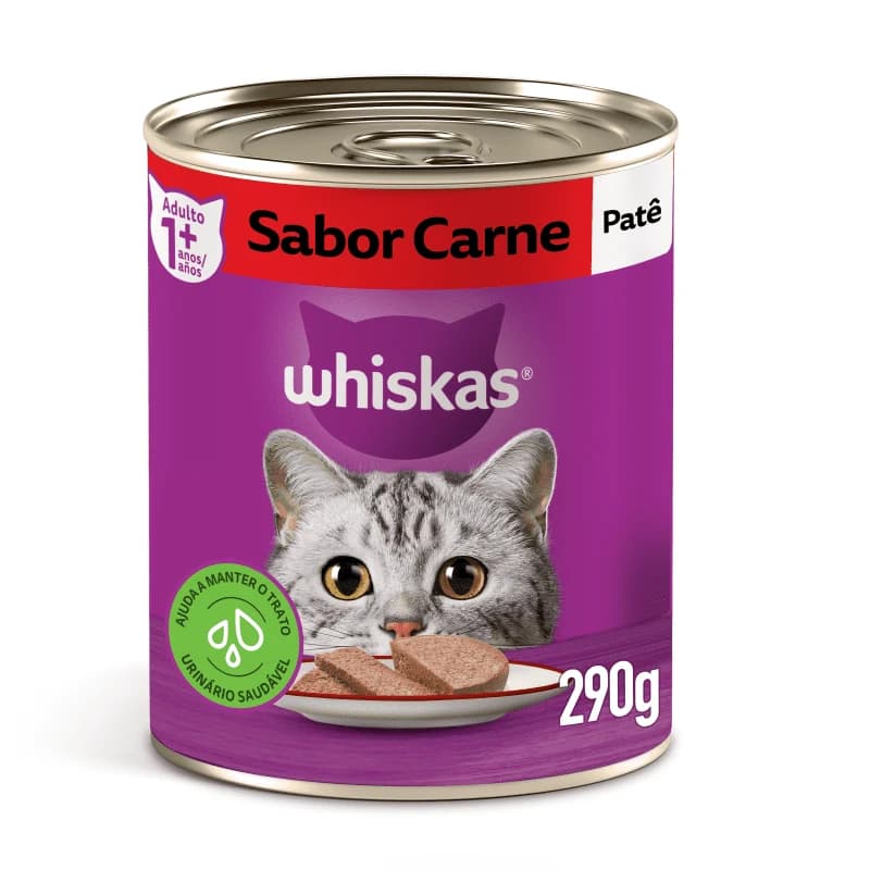 Ração Úmida Whiskas Lata Gatos Adultos Patê de Carne 290g