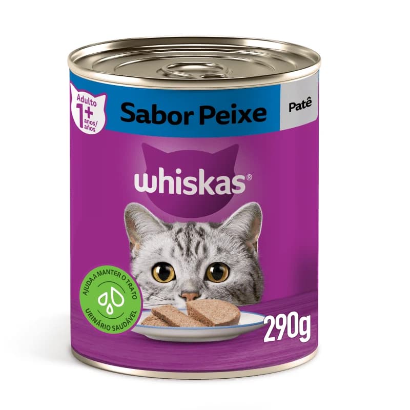 Ração Úmida Whiskas Lata Gatos Adultos Patê de Peixe 290g