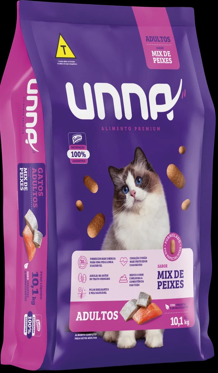 Ração Unna Gatos Adultos Mix de Peixes 10,1kg