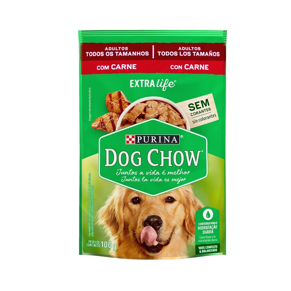 Sachê Dog Chow ExtraLife Cães Adultos Todos os Tamanhos Carne 100g
