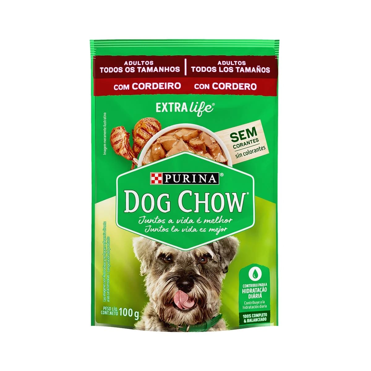 Sachê Dog Chow ExtraLife Cães Adultos Todos os Tamanhos Cordeiro 100g