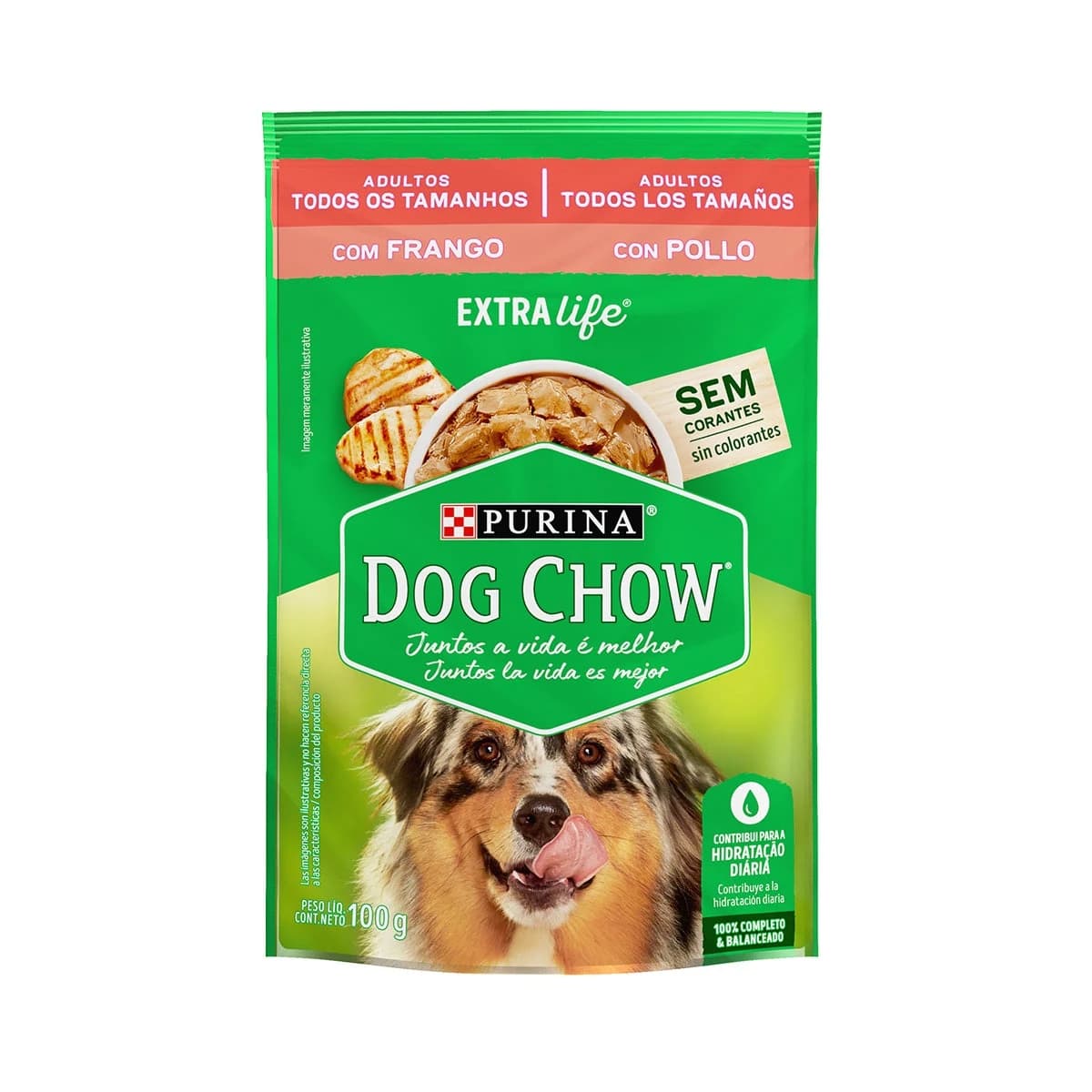 Sachê Dog Chow ExtraLife Cães Adultos Todos os Tamanhos Frango 100g