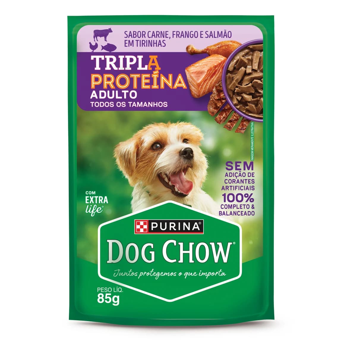 Sachê Dog Chow Tripla Proteína Cães Adultos Carne, Frango e Salmão 85g