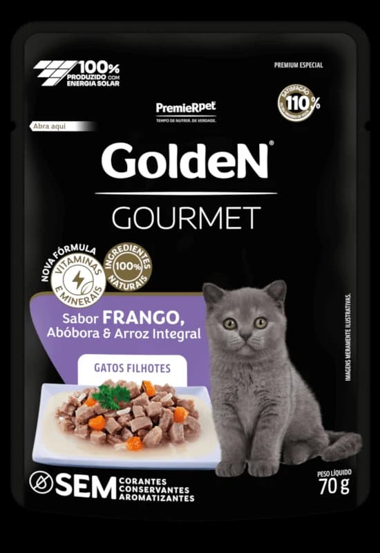 Sachê Golden Gourmet Gatos Filhotes Frango, Abóbora e Arroz Integral 70g