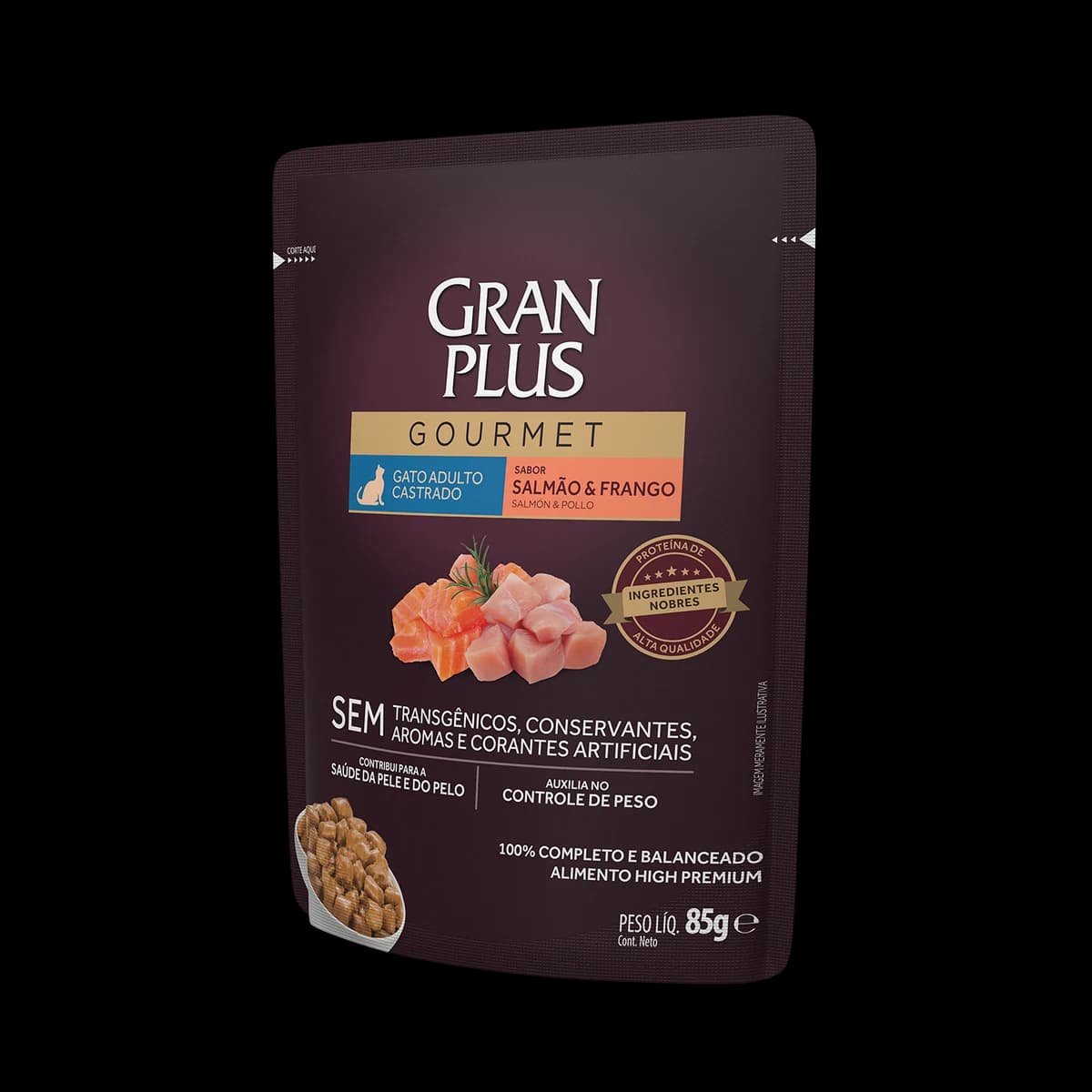 Sachê GranPlus Gourmet Gatos Castrados Salmão e Frango 85g