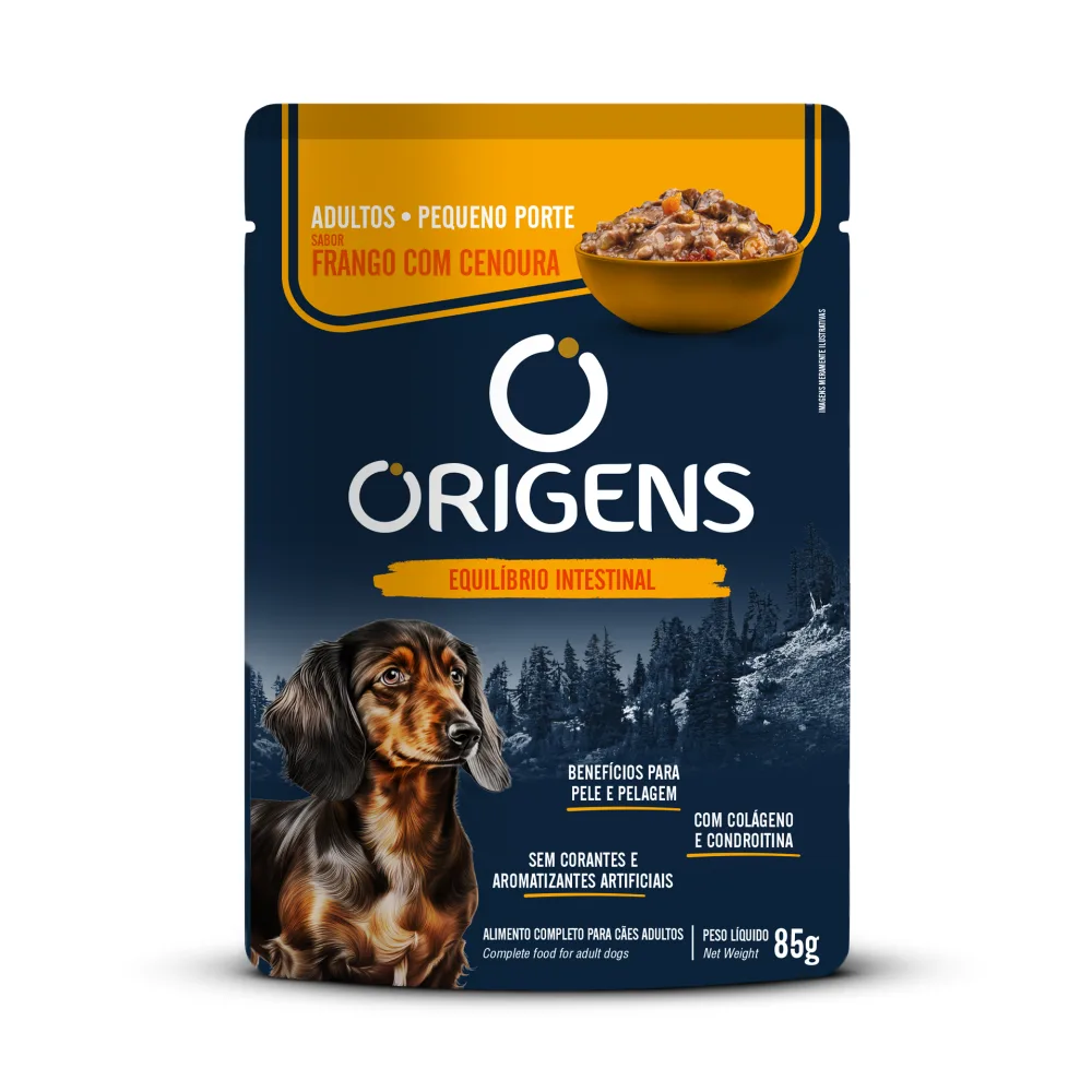 Sachê Origens Cães Adultos Pequeno Porte Frango com Cenoura 85g