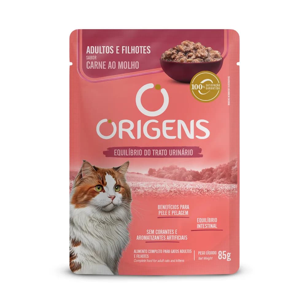 Sachê Origens Gatos Adultos e Filhotes Carne ao Molho 85g