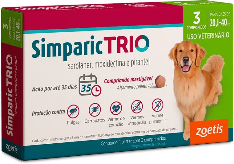 Simparic TRIO 48mg Cães 20,1 a 40kg 3 Comprimidos